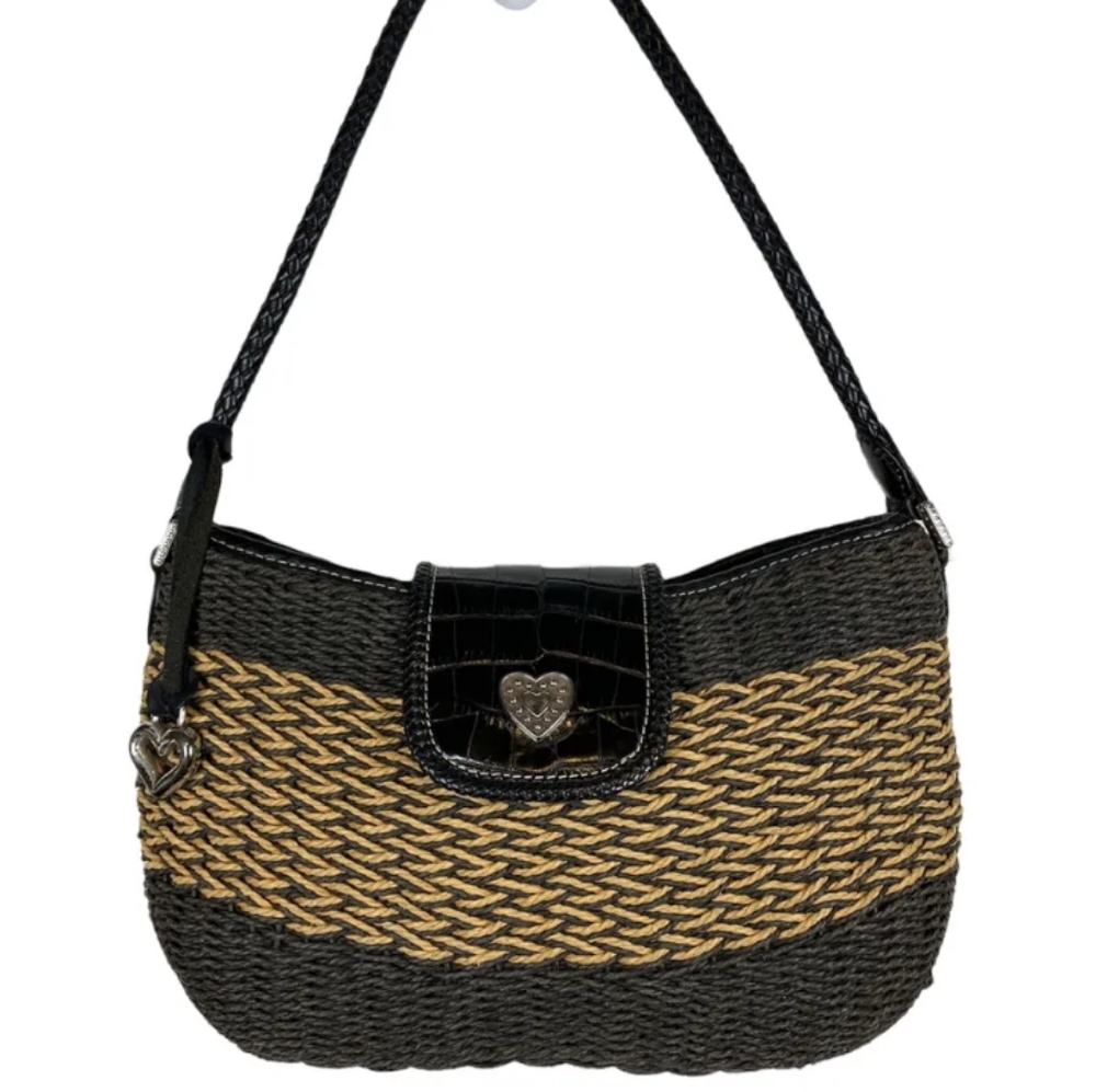 Brighton Woven Raffia Shoulder Bag with Silver Details and Woven Strap